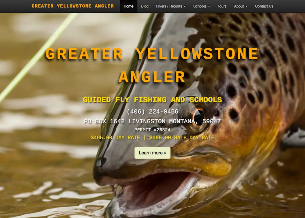 Screenshot of the Greater Yellowstone Angler website from the 2017 project note.