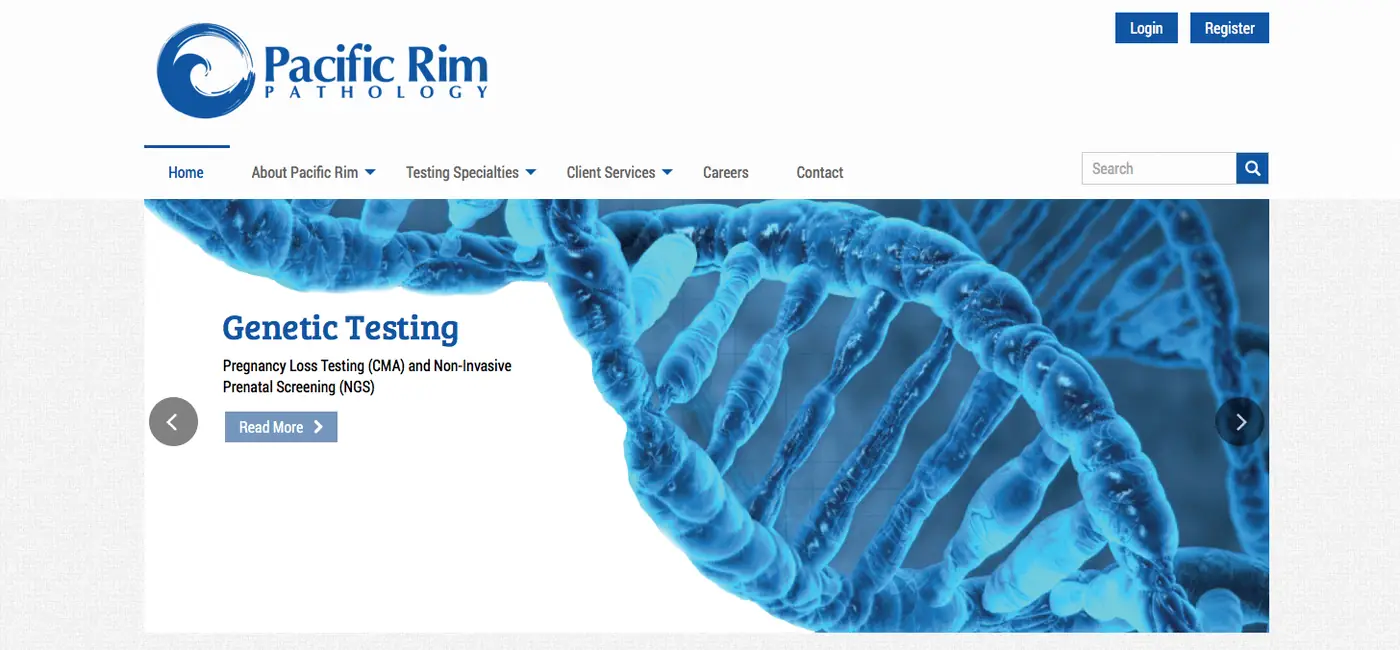 Screenshot of the Pacific Rim Pathology website from the 2017 project note.