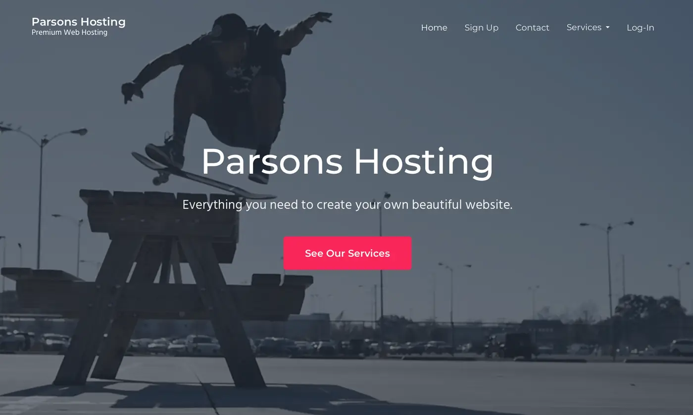 Screenshot of an early ParsonsHosting sign-in screen, from the 2018 note.